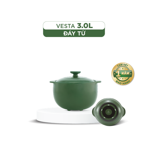  Nồi dưỡng sinh Vesta (Nồi tròn cao) 3.0 L + nắp (Bếp từ) - Xanh Rêu 