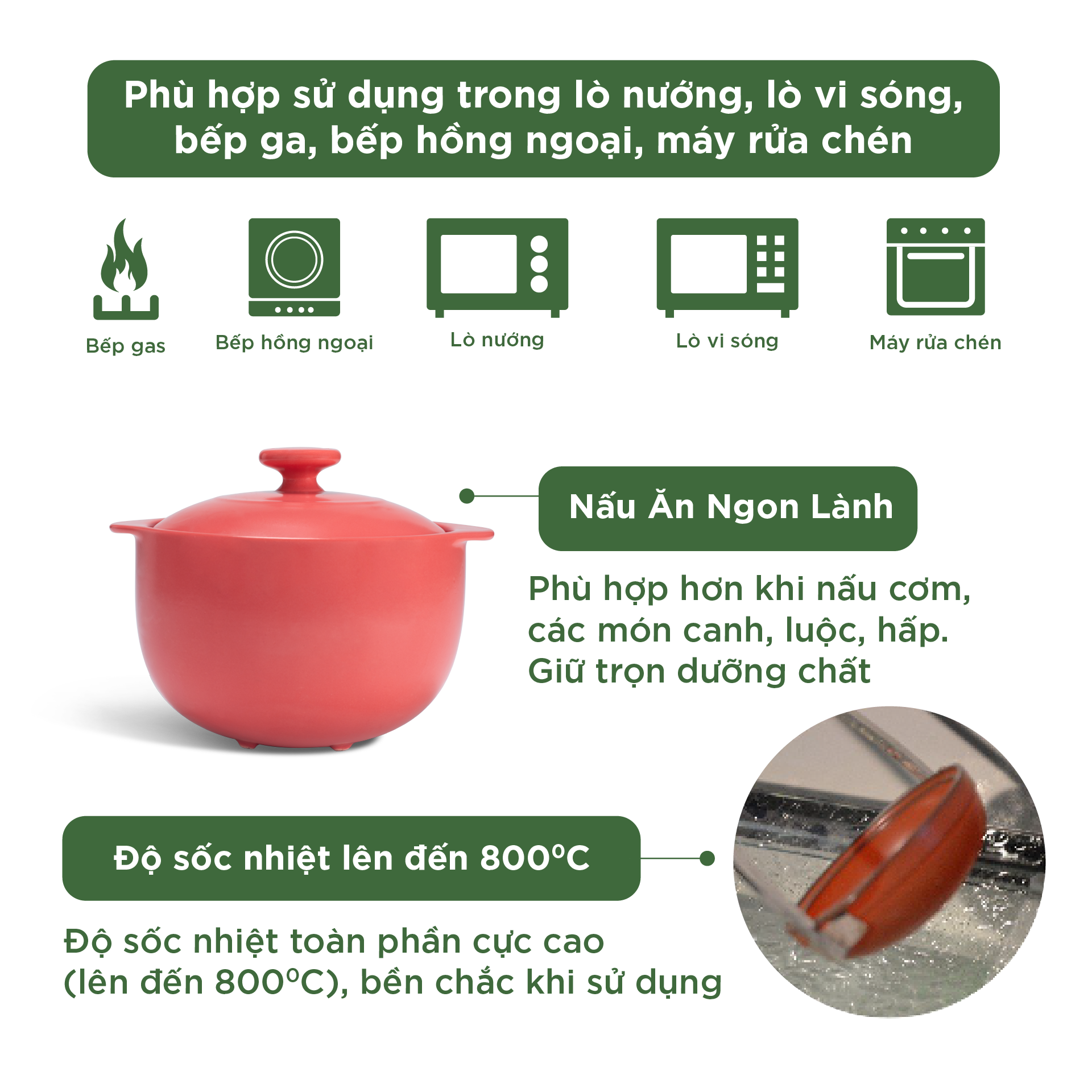 Nồi dưỡng sinh Vesta 3.0 L + nắp (CK) - Healthy Cook - Màu Đỏ 2