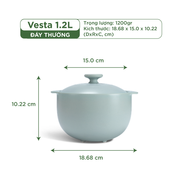 Nồi dưỡng sinh Vesta (Nồi tròn cao) 1.2 L + nắp (CK) - Màu Xám 2