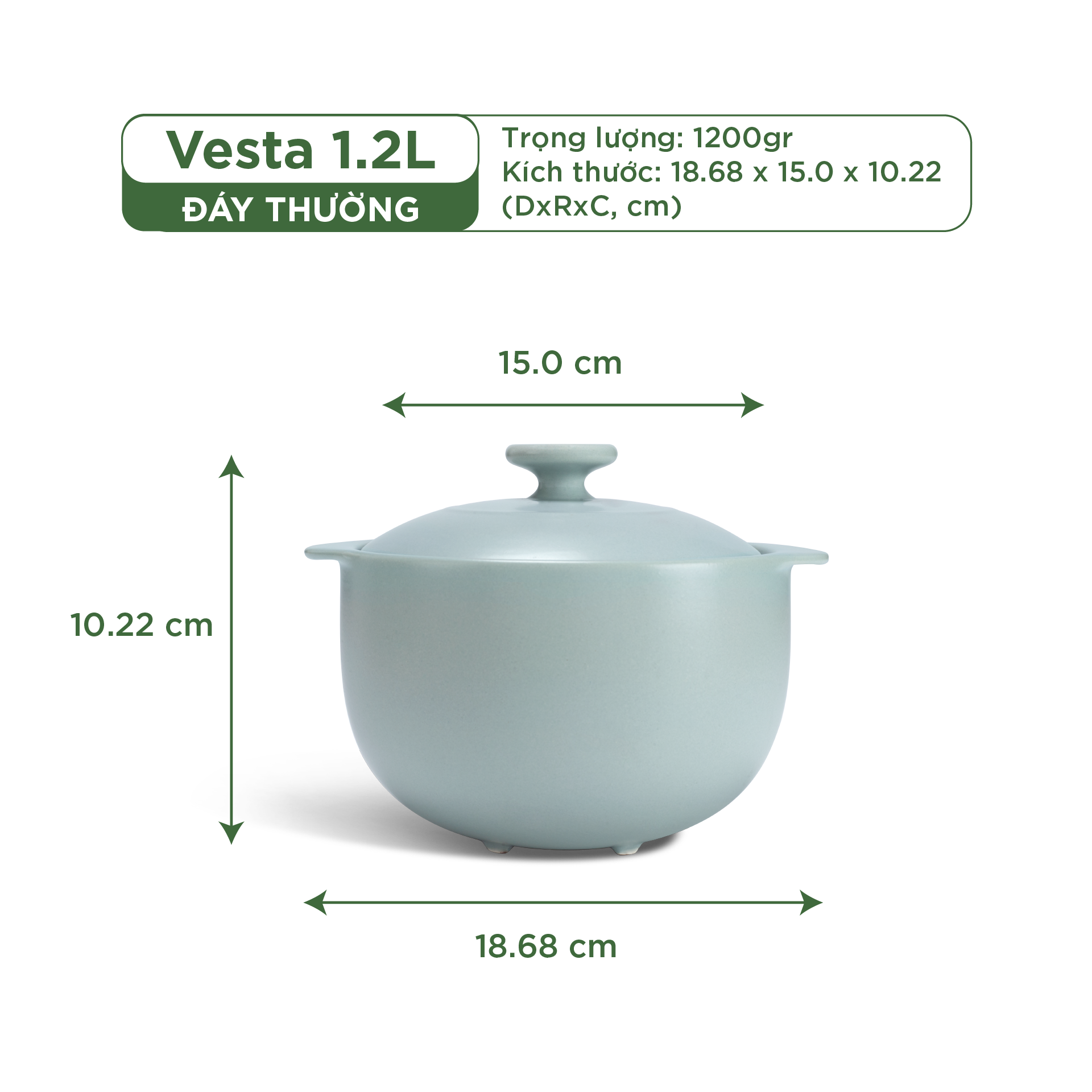 Nồi dưỡng sinh Vesta (Nồi tròn cao) 1.2 L + nắp (CK) - Màu Xám 2