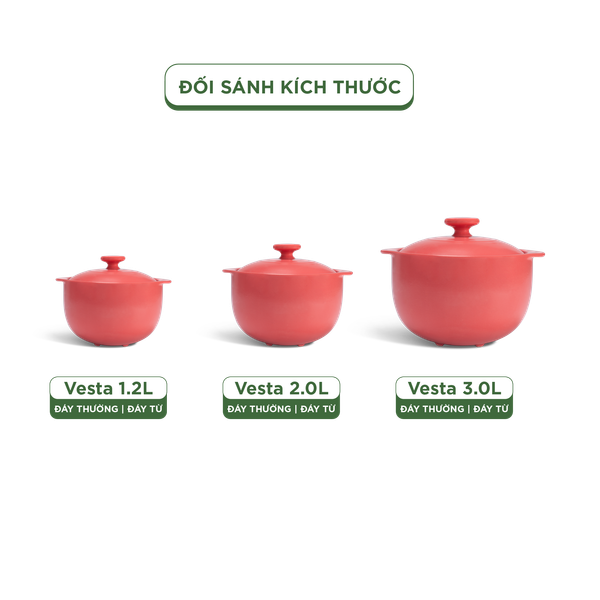 Nồi dưỡng sinh Vesta (Nồi tròn cao) 1.2 L + nắp (CK) - Màu Đỏ 2