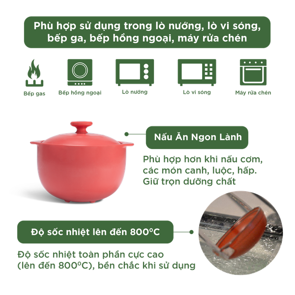 Nồi dưỡng sinh Vesta (Nồi tròn cao) 1.2 L + nắp (CK) - Màu Đỏ 2