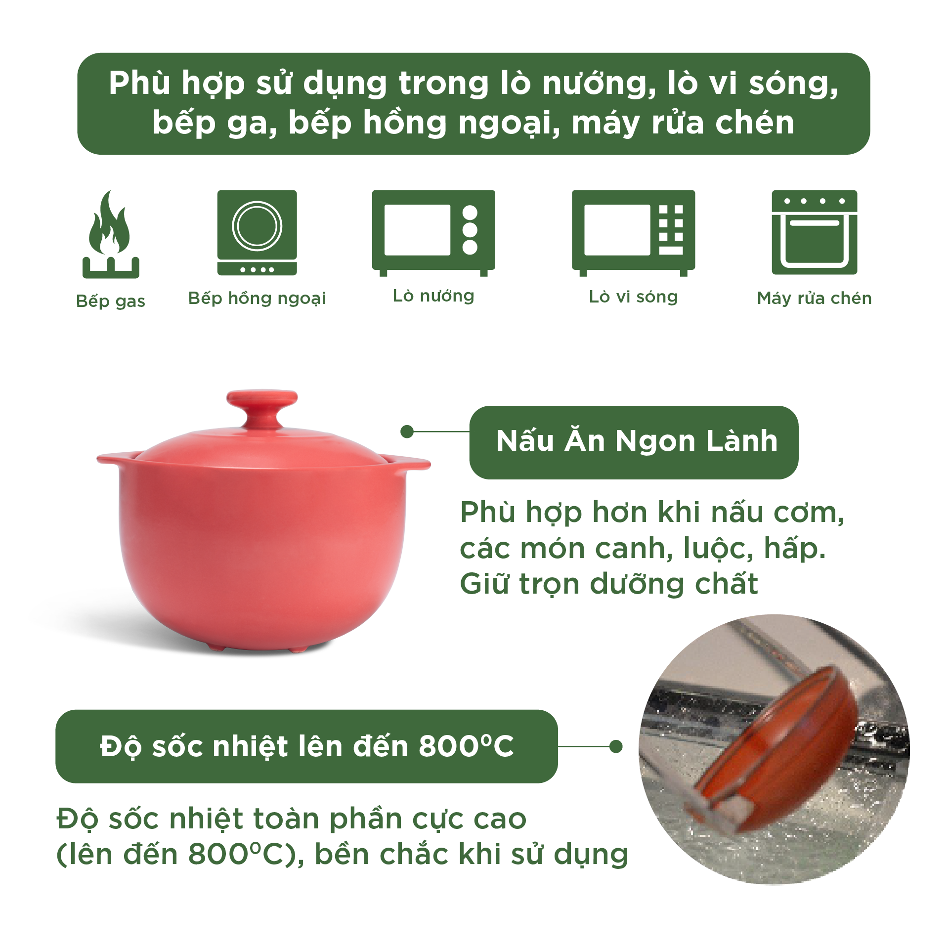 Nồi dưỡng sinh Vesta (Nồi tròn cao) 1.2 L + nắp (CK) - Màu Đỏ 2
