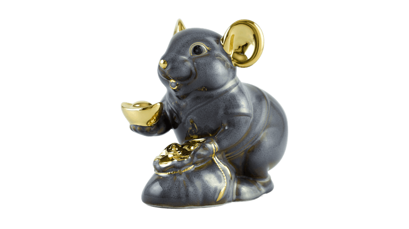 Chuột phú 13 cm - màu xám - trang trí vàng 24k