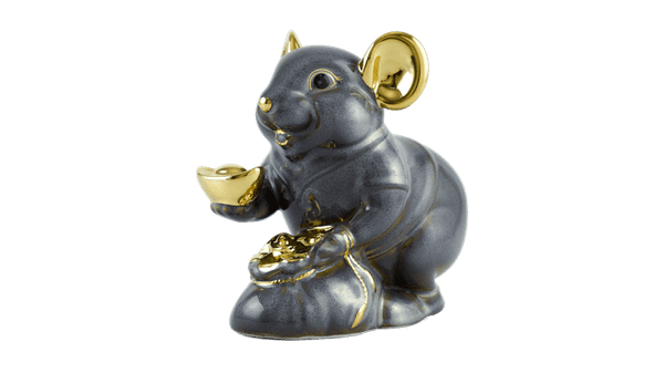 Chuột Phú 13 cm - Màu xám - Trang trí vàng 24K