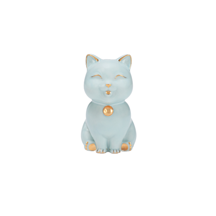 Mèo Vạn Phúc Trang trí vàng (9.5 cm) - Xanh Ngọc