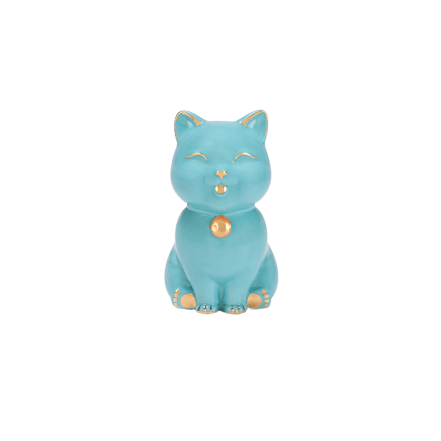 Mèo Vạn Phúc Trang trí vàng (9.5 cm) - Xanh Dương Nhạt