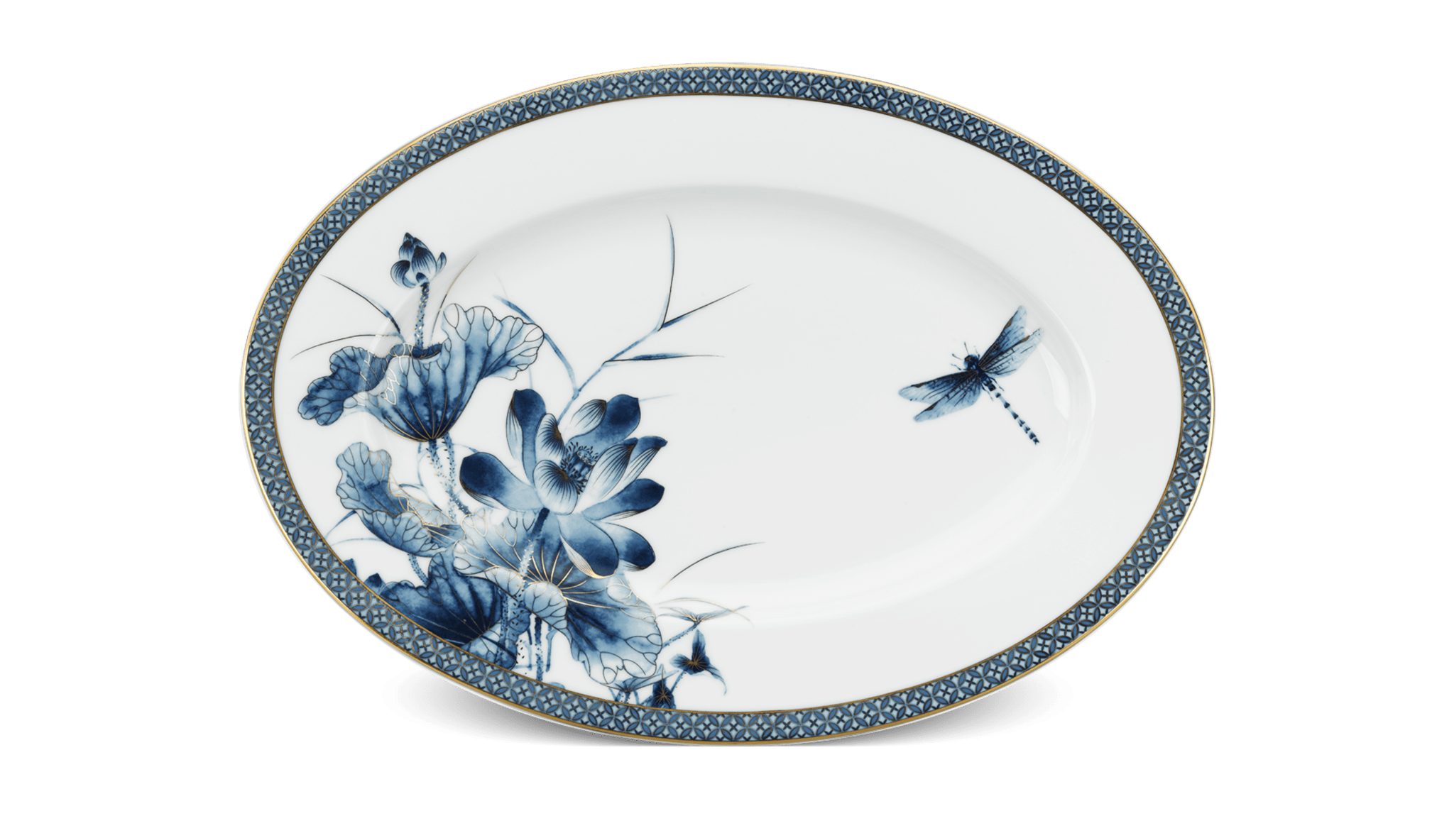 Dĩa oval 37 cm - hoàng cung - sen vàng