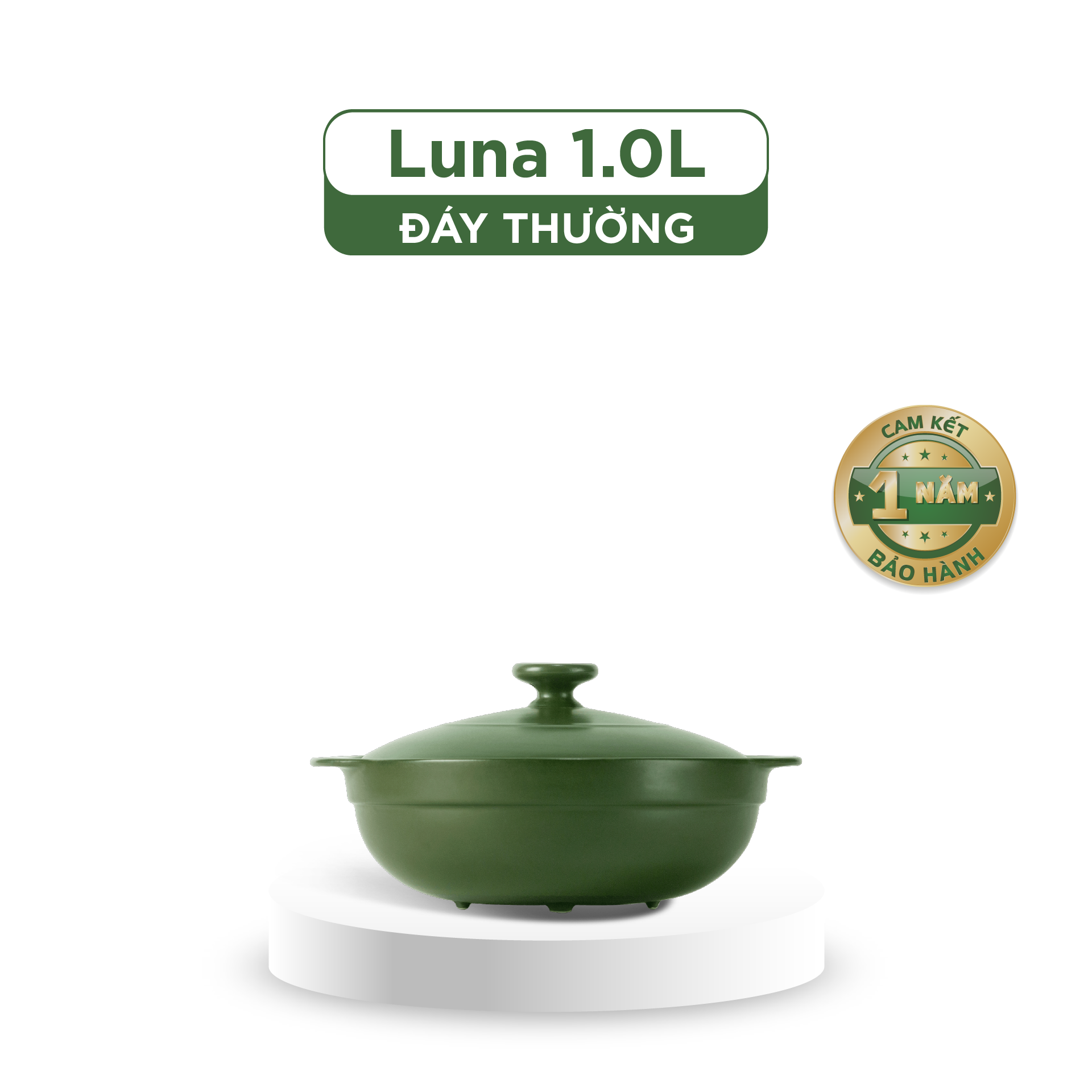 Nồi dưỡng sinh Luna 1.0 L + nắp (CK) - HealthyCook - Xanh Rêu