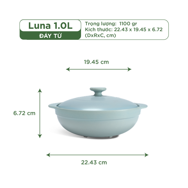 Nồi dưỡng sinh Luna (Nồi cạn) 1.0 L + nắp (CK) (bếp từ) - Màu Xám 2