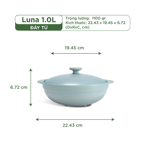  Nồi dưỡng sinh Luna (Nồi cạn) 1.0 L + nắp (CK) (bếp từ) - Màu Xám 2 