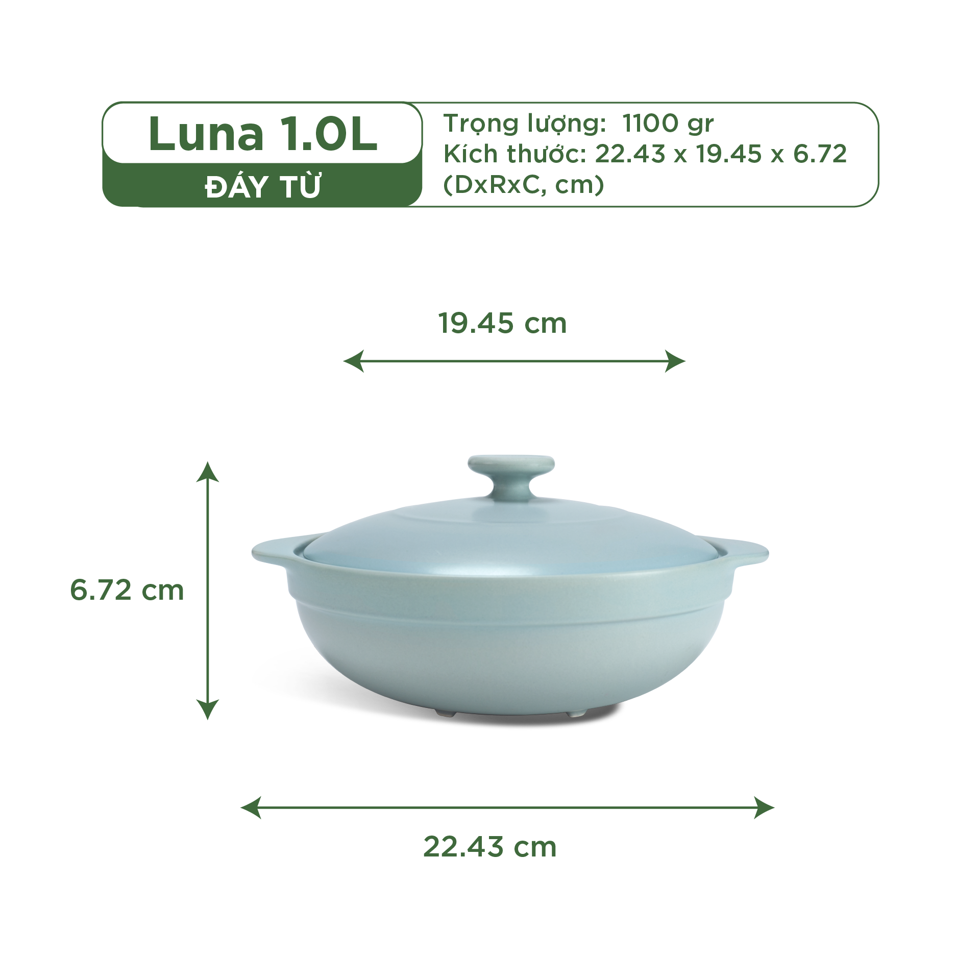 Nồi dưỡng sinh Luna (Nồi cạn) 1.0 L + nắp (CK) (bếp từ) - Màu Xám 2