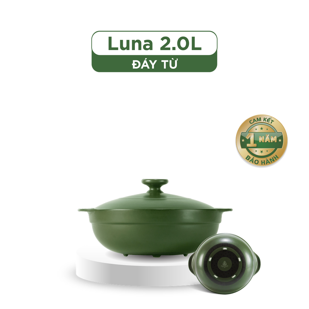 Nồi dưỡng sinh Luna (Nồi cạn) 2.0 L + nắp (CK) (bếp từ) - Xanh Rêu