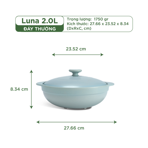 Nồi dưỡng sinh Luna (Nồi cạn) 2.0 L + nắp (CK) - Màu Xám 2