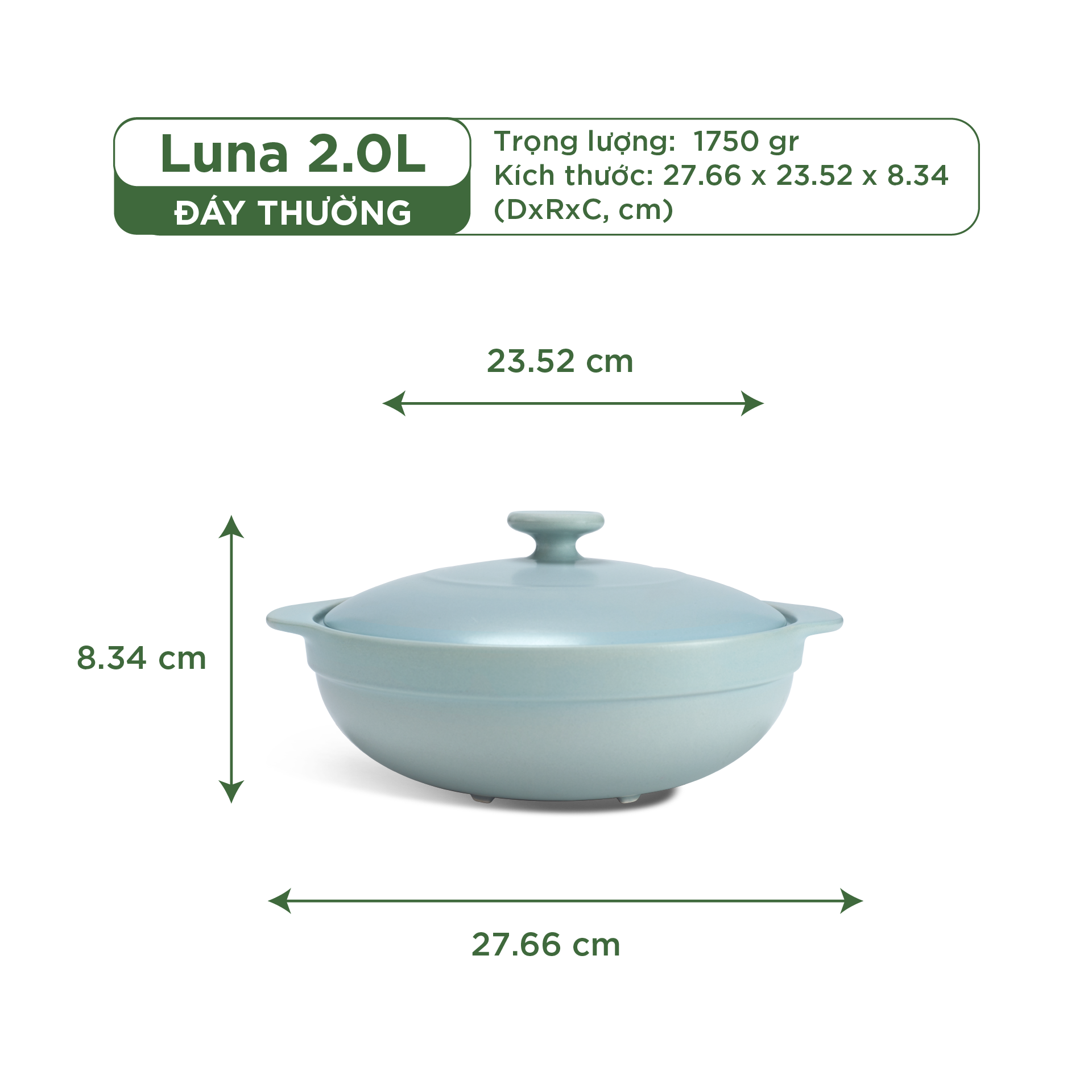 Nồi dưỡng sinh Luna (Nồi cạn) 2.0 L + nắp (CK) - Màu Xám 2