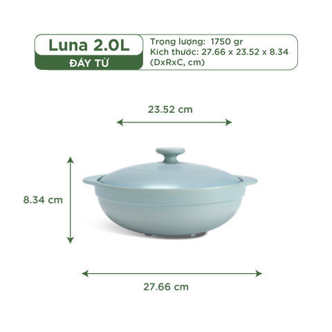  Nồi dưỡng sinh Luna (Nồi cạn) 2.0 L + nắp (CK) (bếp từ) - Màu Xám 2 