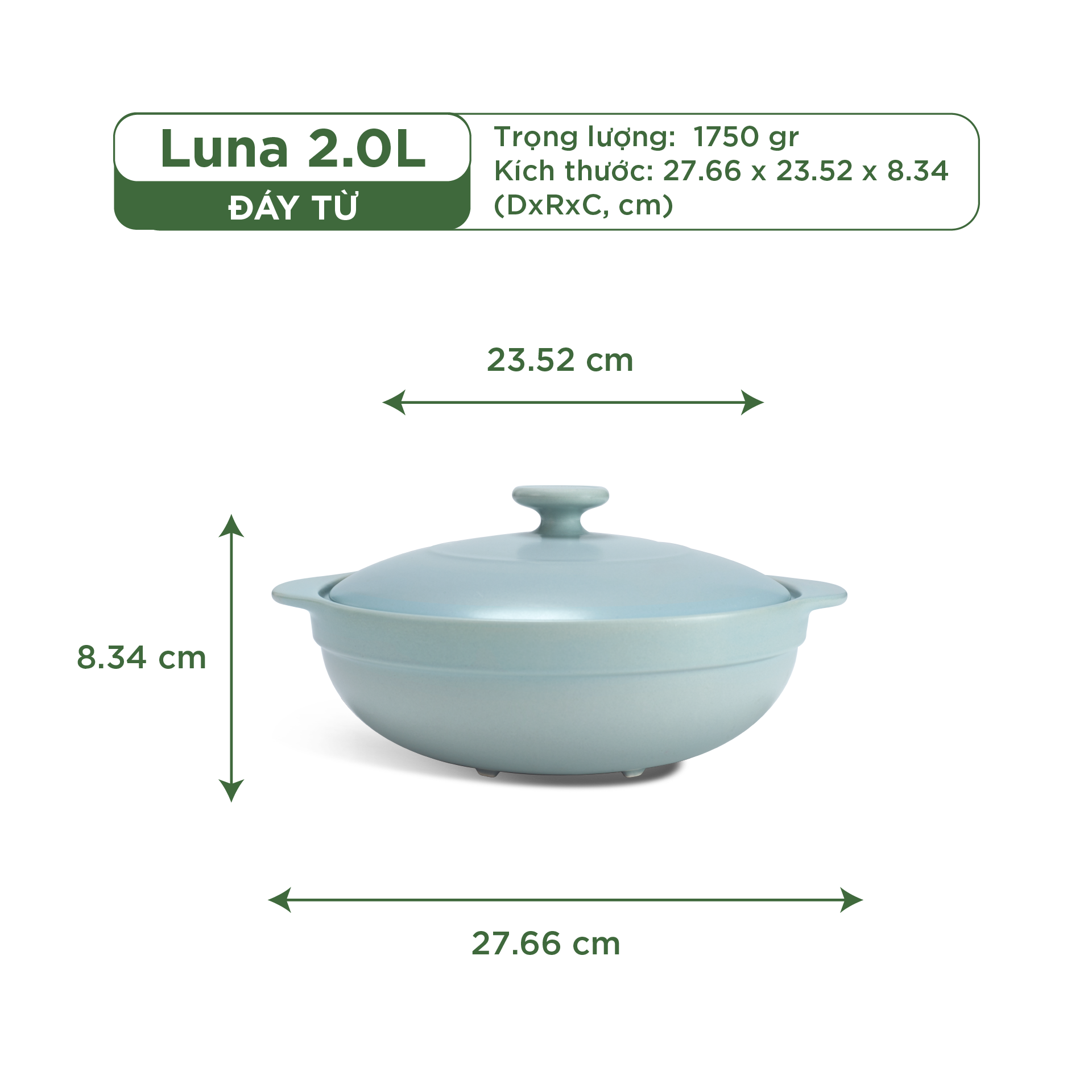 Nồi dưỡng sinh Luna (Nồi cạn) 2.0 L + nắp (CK) (bếp từ) - Màu Xám 2