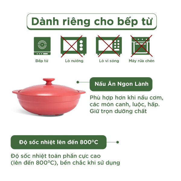 Nồi dưỡng sinh Luna (Nồi cạn) 2.0 L + nắp (CK) (bếp từ) - Màu Đỏ 2