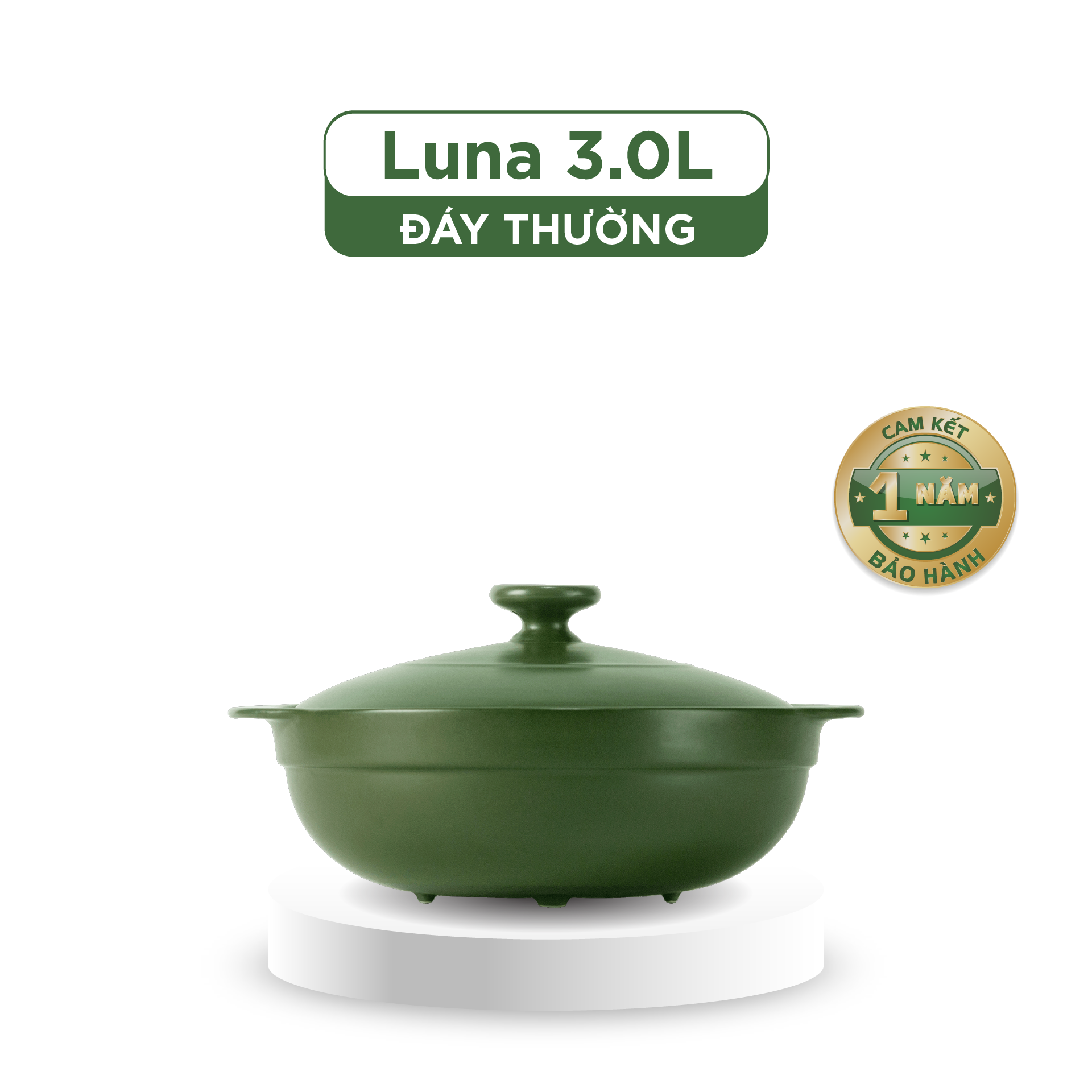 Nồi dưỡng sinh Luna (Nồi cạn) 3.0 L + nắp (CK) - Xanh Rêu