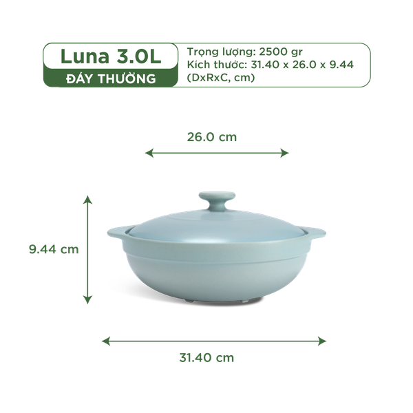 Nồi dưỡng sinh Luna (Nồi cạn) 3.0 L + nắp (CK) - Màu Xám 2