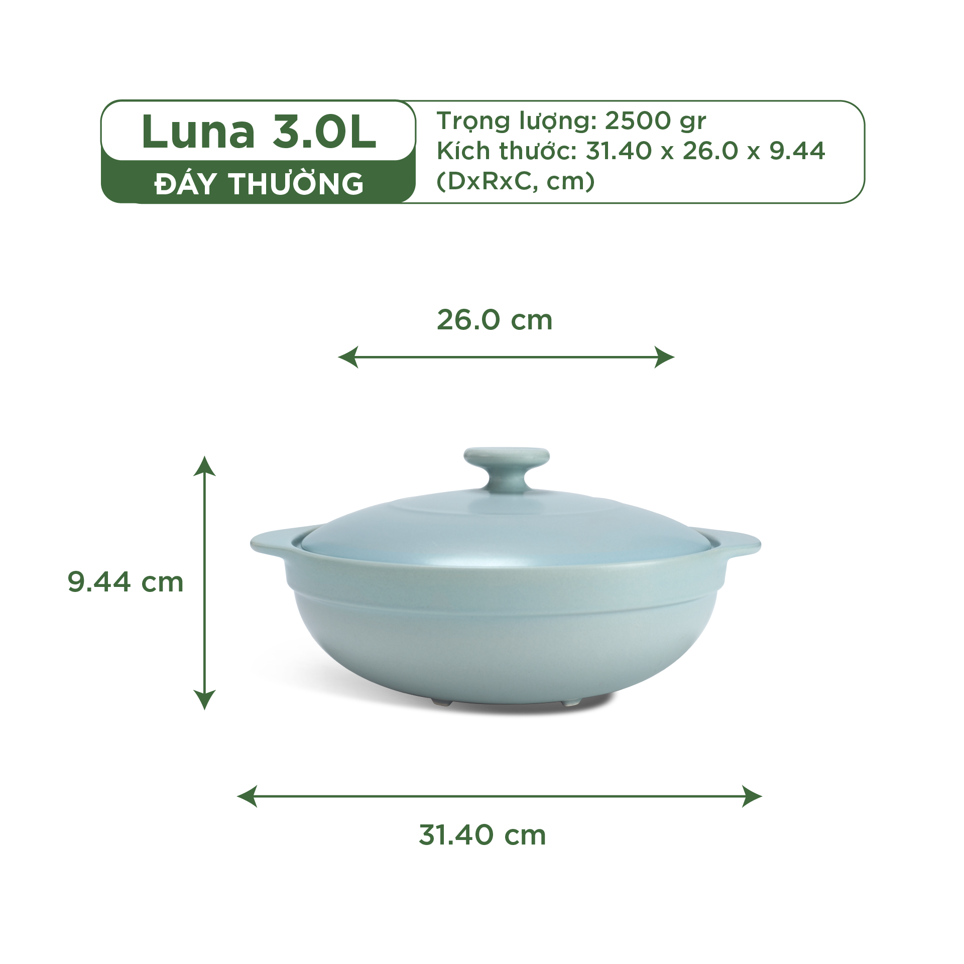 Nồi dưỡng sinh Luna (Nồi cạn) 3.0 L + nắp (CK) - Màu Xám 2