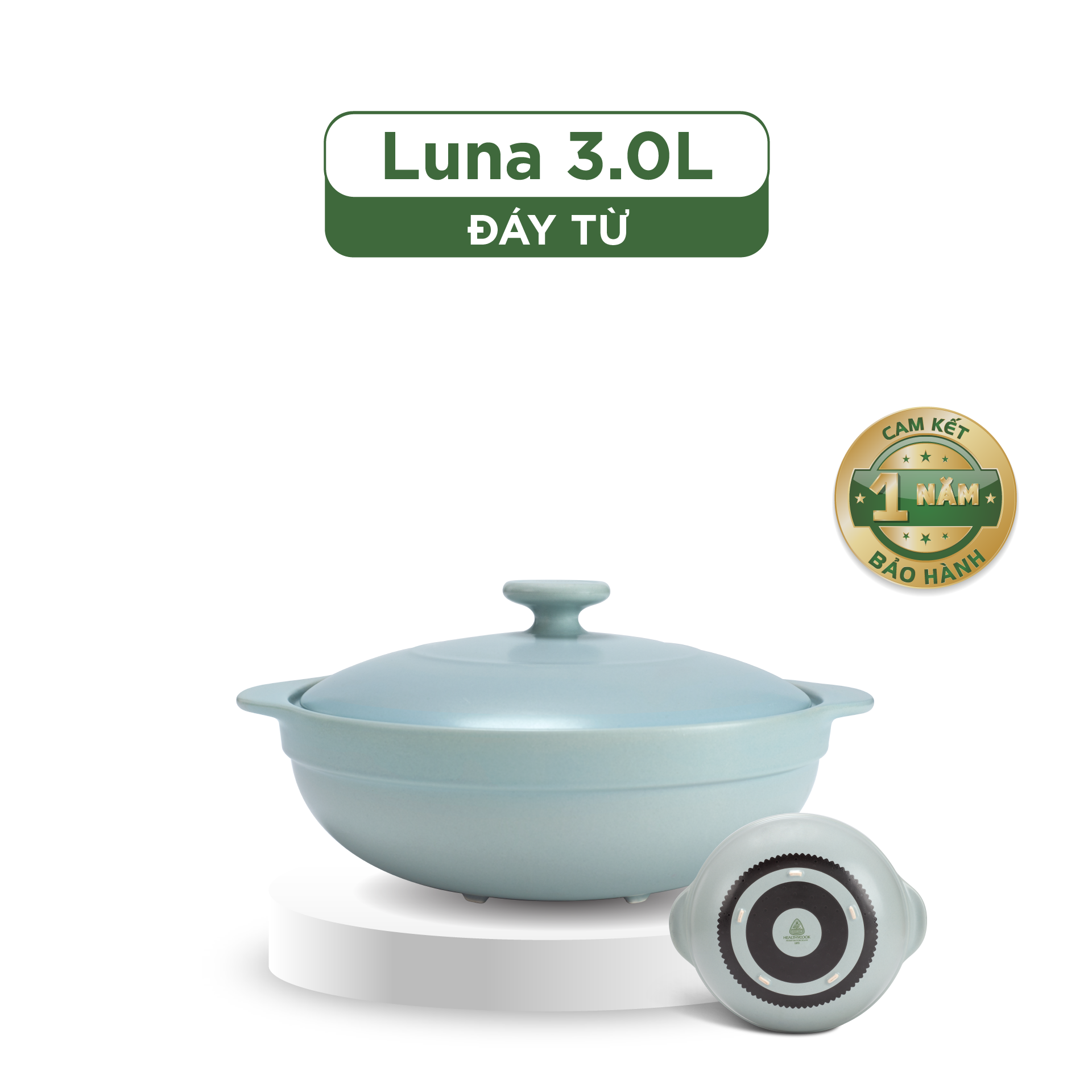 Nồi dưỡng sinh Luna (Nồi cạn) 3.0 L + nắp (CK) (bếp từ) - HealthyCook - Màu Xám 2