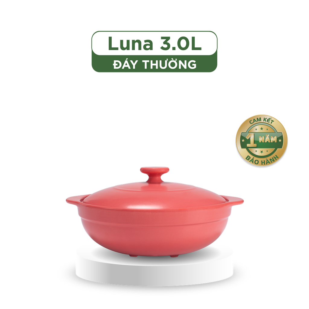 Nồi dưỡng sinh Luna (Nồi cạn) 3.0 L + nắp (CK) - Màu Đỏ 2