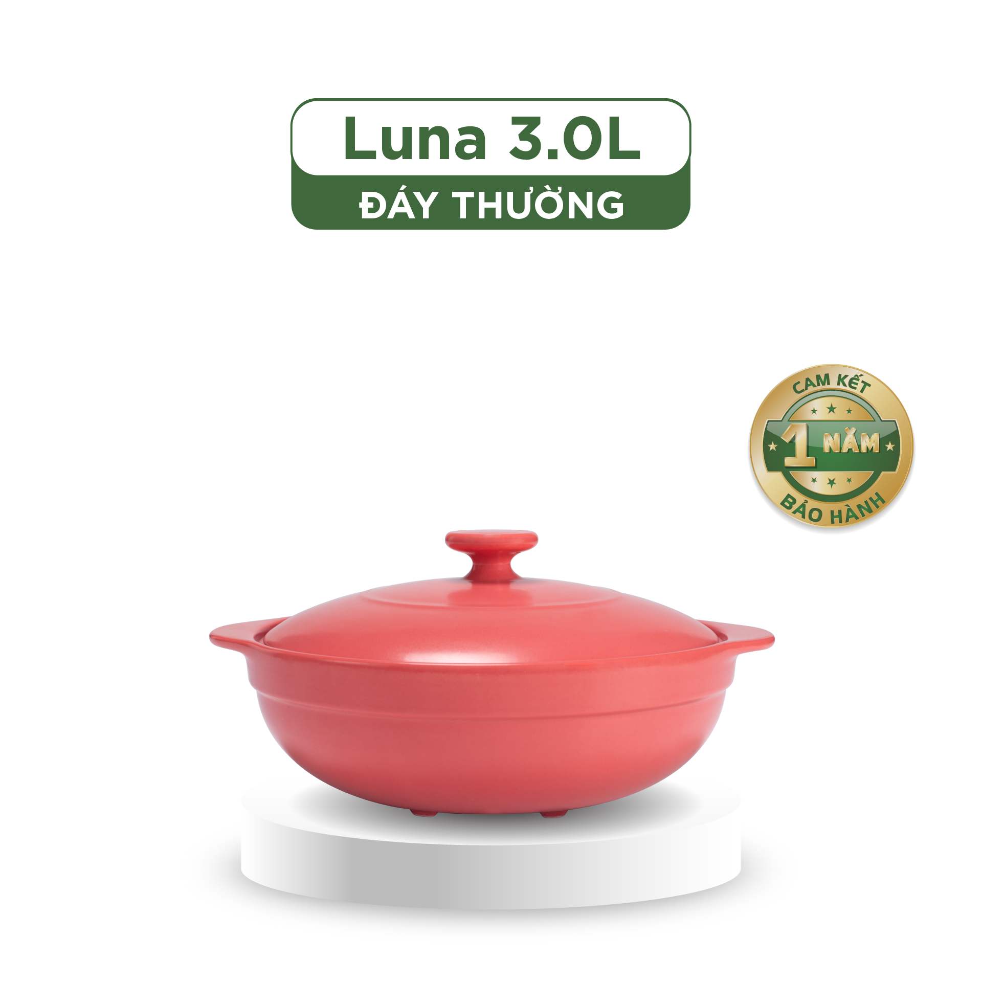 Nồi dưỡng sinh Luna (Nồi cạn) 3.0 L + nắp (CK) - Màu Đỏ 2