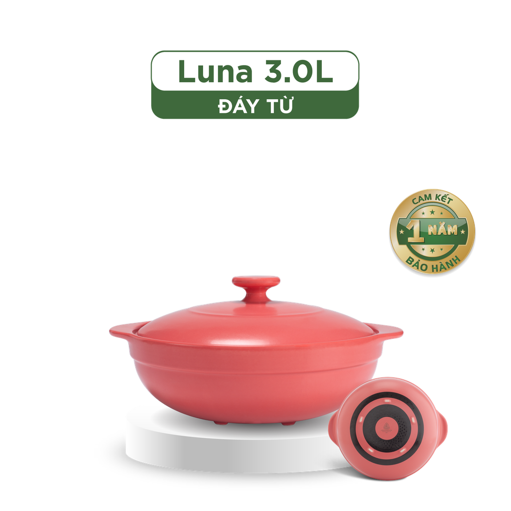 Nồi dưỡng sinh Luna (Nồi cạn) 3.0 L + nắp (CK) (bếp từ) - HealthyCook - Màu Đỏ 2