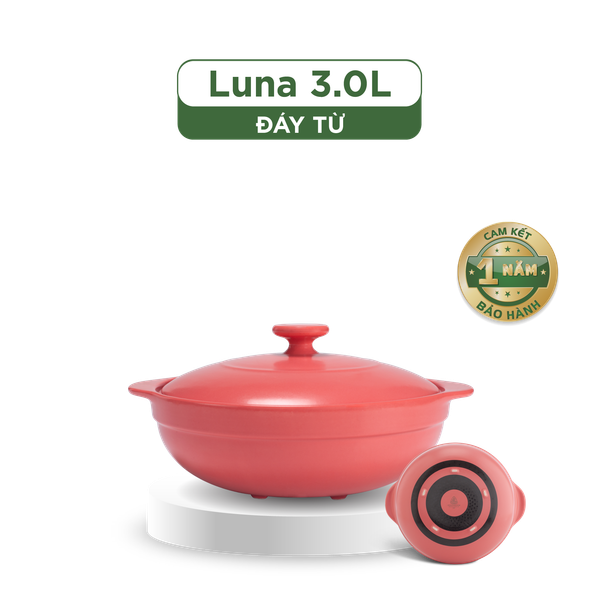 Nồi dưỡng sinh Luna (Nồi cạn) 3.0 L + nắp (CK) (bếp từ) - HealthyCook - Màu Đỏ 2