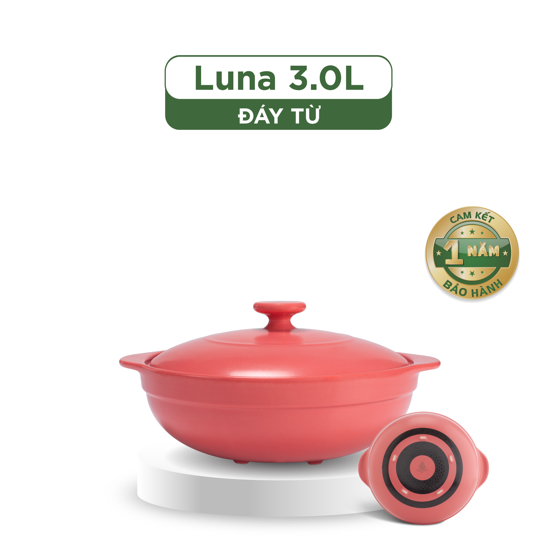 Nồi dưỡng sinh Luna (Nồi cạn) 3.0 L + nắp (CK) (bếp từ) - HealthyCook - Màu Đỏ 2