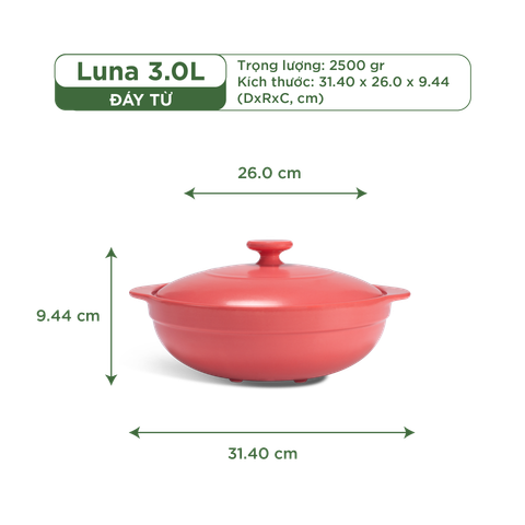  Nồi dưỡng sinh Luna (Nồi cạn) 3.0 L + nắp (CK) (bếp từ) - HealthyCook - Màu Đỏ 2 