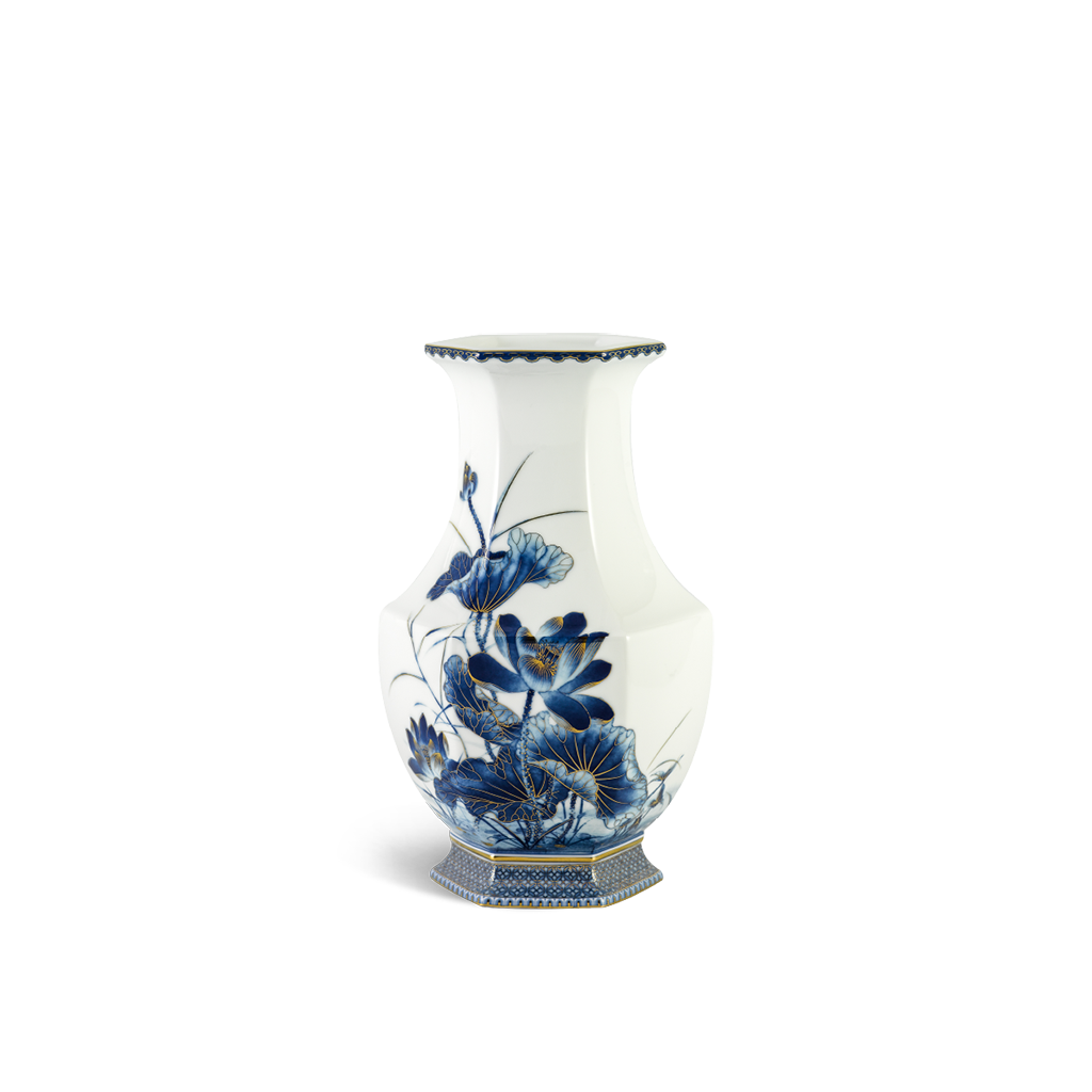 Bình hoa Lộc Phát 28 cm - Sen Vàng Nền Trắng