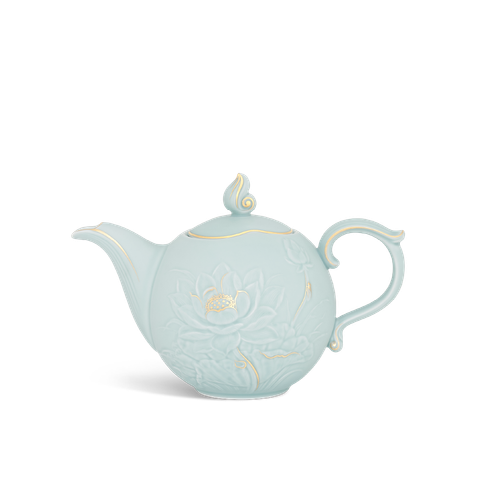  Bình trà 0.7 L - Sen - Men Ngọc Sương Mờ (Trang Trí Vàng) 