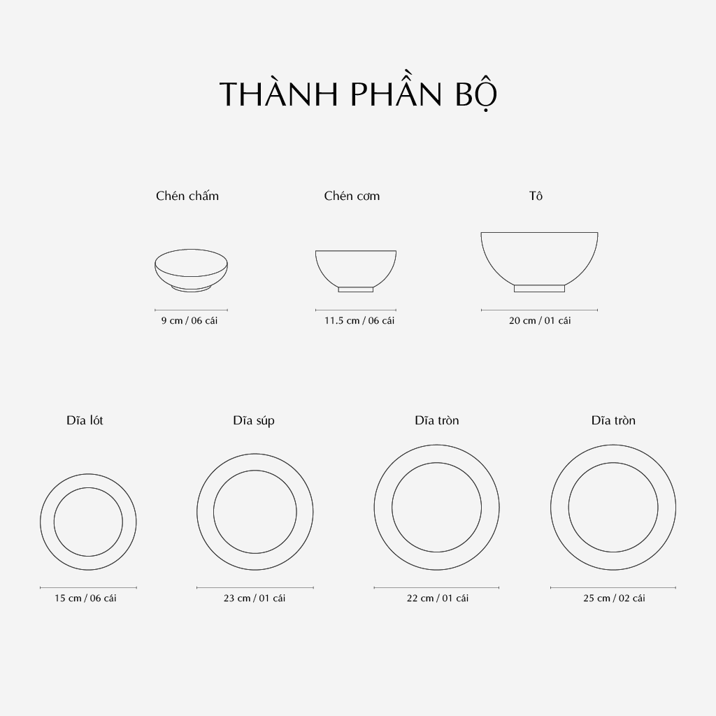 Bộ đồ ăn 23 sản phẩm - Jasmine - Cá Cơm Sương Mờ