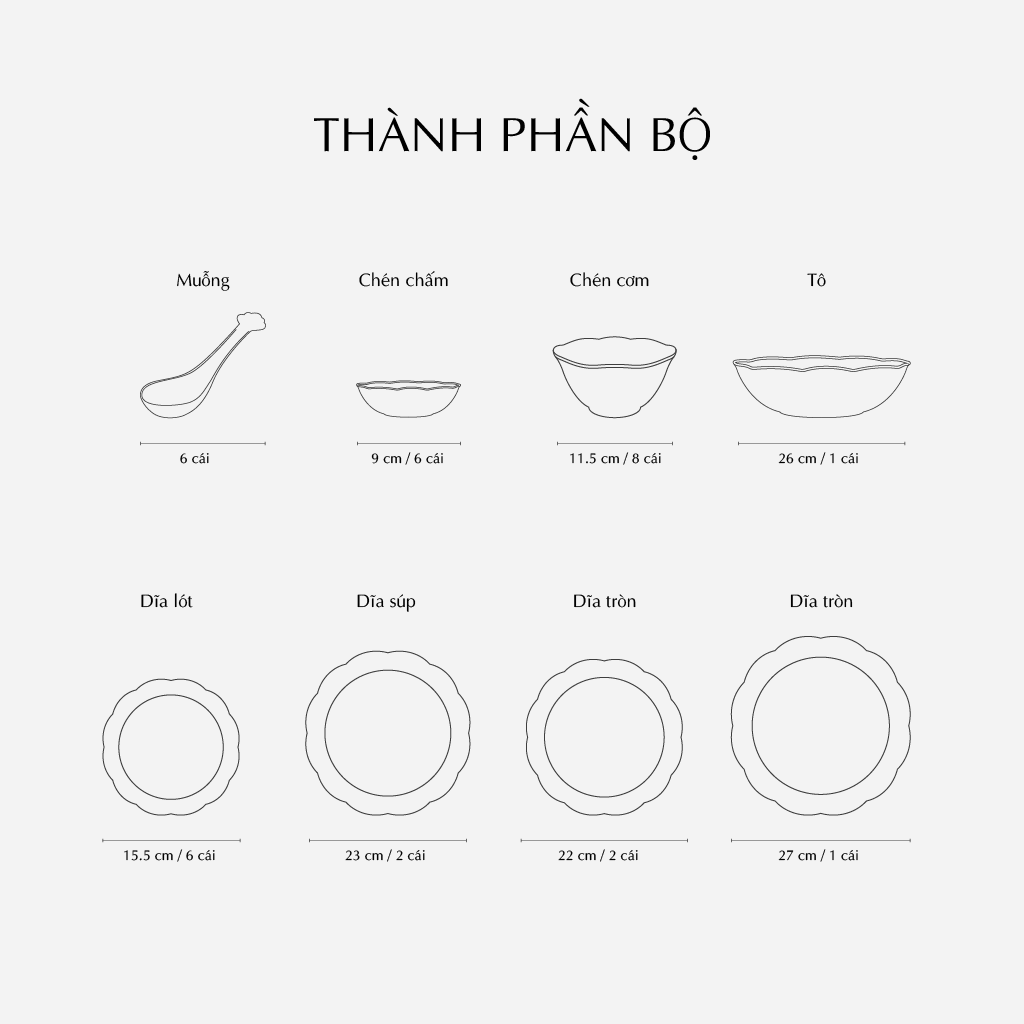 Bộ đồ ăn 6 người 32 sản phẩm - Đài Các IFP - Trang trí hoa