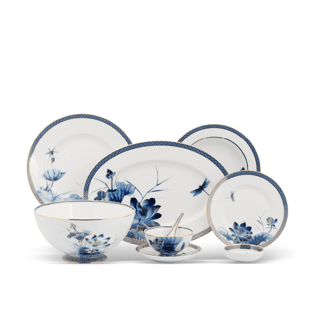 Bộ đồ ăn Âu-Á 44 sản phẩm - Hoàng Cung - Sen Vàng