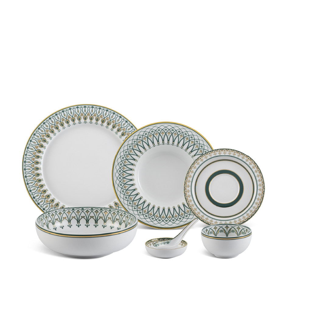 Bộ đồ ăn 6 người Âu-Á 45 sản phẩm - Gastroline - Đồng Tâm Xanh Lá