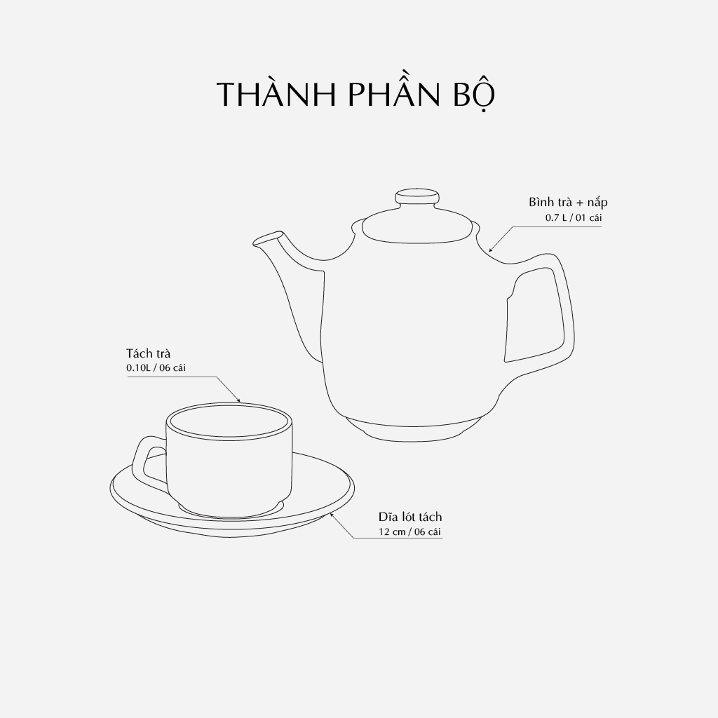 Bộ trà 0.7 L - Jasmine - Vinh Quy Nhạt