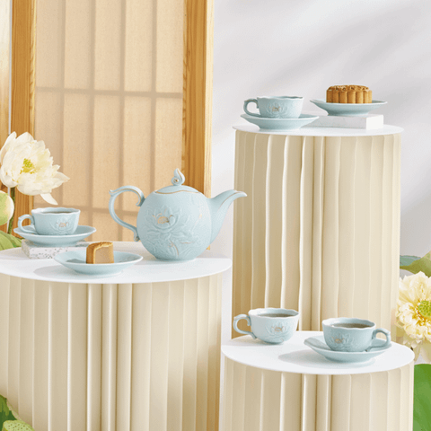  Bộ trà 0.7 L - Sen - Men Ngọc Sương Mờ (Trang Trí Vàng) 