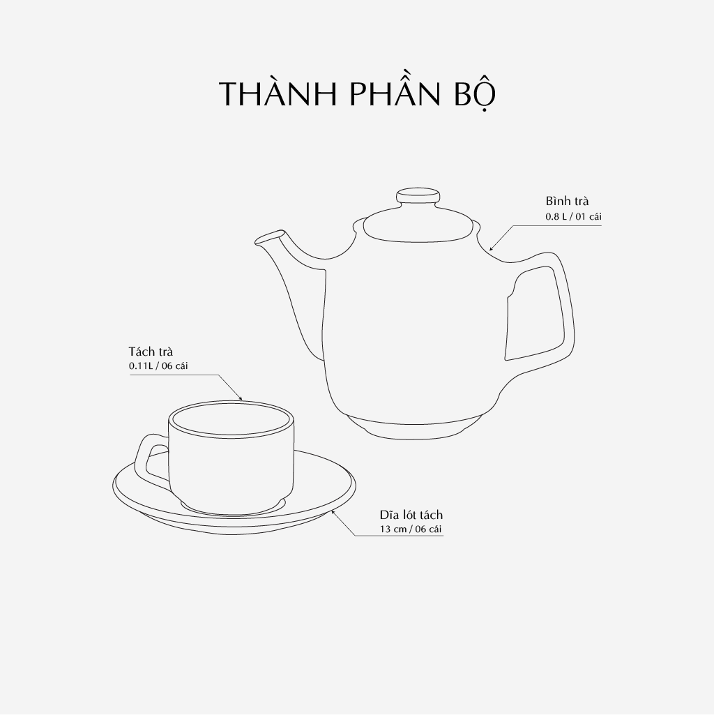 Bộ trà 0.8 L - Hoàng Cung - Hồn Quê