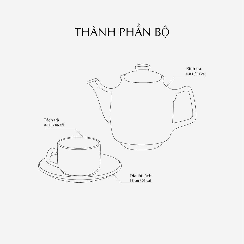 Bộ trà 0.8 L - Hoàng Cung - Sen Ngọc Bích