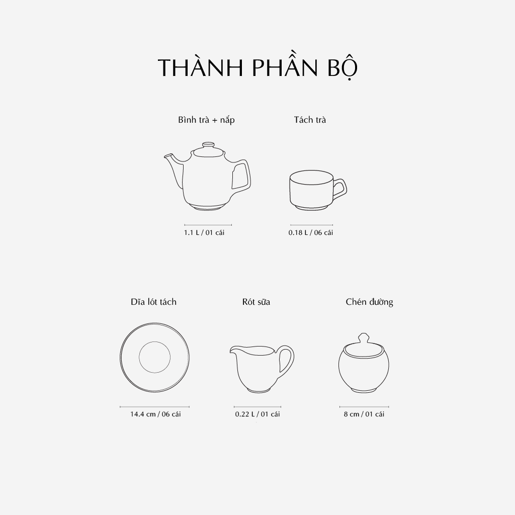 Bộ trà 1.1 L - Camellia - Chỉ Vàng