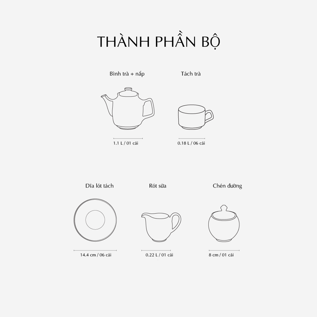 Bộ trà 1.1 L - Camellia - Hương Biển kem.
