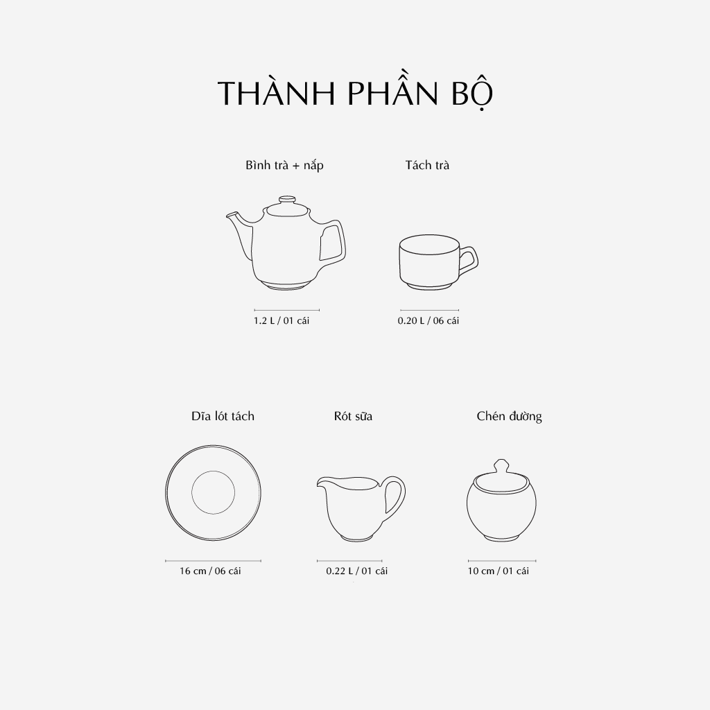 Bộ trà 1.2 L - Ngọc Biển IFP - Chỉ Bạch Kim