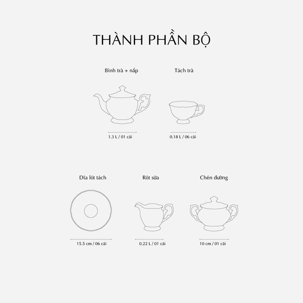 Bộ trà 1.3 L - Đài Các - Trang Trí Bạch Kim