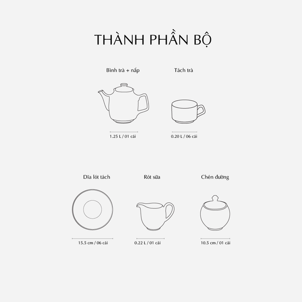 Bộ trà cao 1.25 L - Tulip Trắng - Trống Đồng