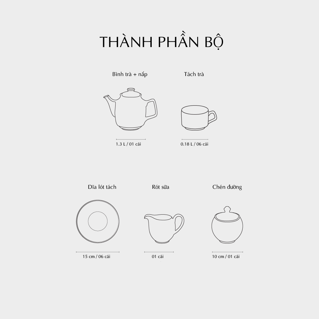 Bộ trà cao 1.3 L - Sago - Hoa Hồng Đen khắc nổi