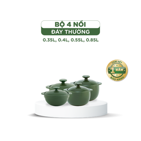  Bộ 4 Nồi Dưỡng Sinh (Bếp gas, hồng ngoại) - HealthyCook (0.35L/0.55L - 0.4L/0.85L) 