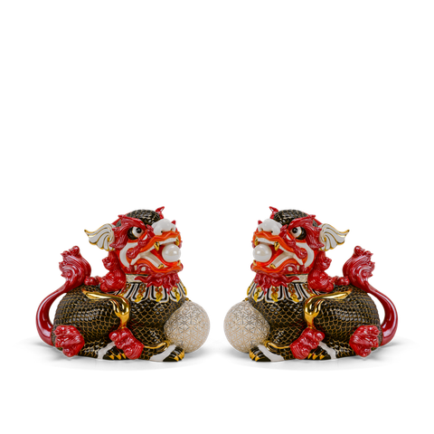  Cặp Kỳ Lân 24 cm - Đen - Trang trí vàng 24k 